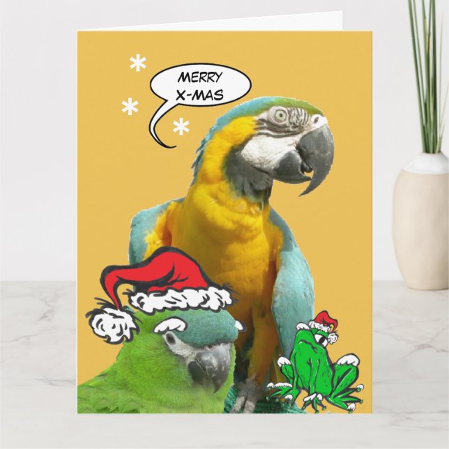 Drôle Parrot Parrot Merry X-Mas Carte de voeux (Devant)