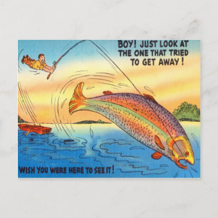 Drôle Pêche Carte Postale Poisson Pêcheur Cartoon