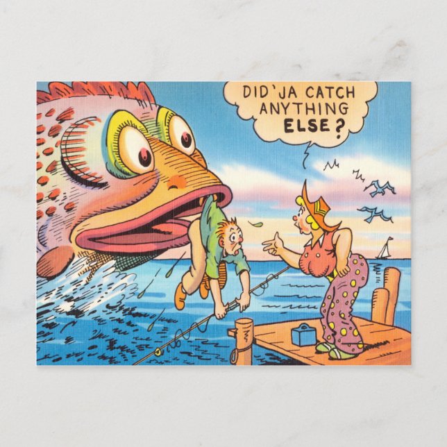 Drôle Pêcheur Carte Postale Poisson Carton (Devant)