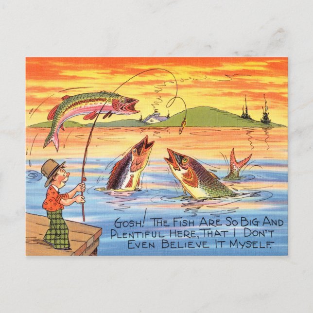 Drôle Pêcheur Carte Postale Poisson Carton (Devant)