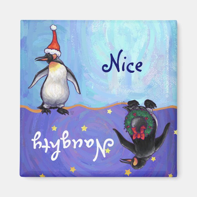 Drôle Penguin Naughty Nice Holiday Magnet (Devant)