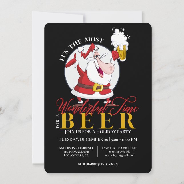 Drôle Père Noël Bière Noël Fête Invitation (Devant)