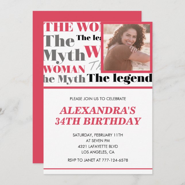 Drôle Photo 34e anniversaire invitation Contempora (Devant / Derrière)