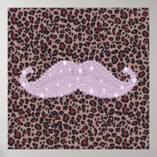 Drôle Pink Bling Moustache Et Motif Poster de anim