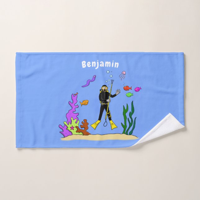 Drôle plongeur et poisson mer créatures dessin ani (Serviette à main)