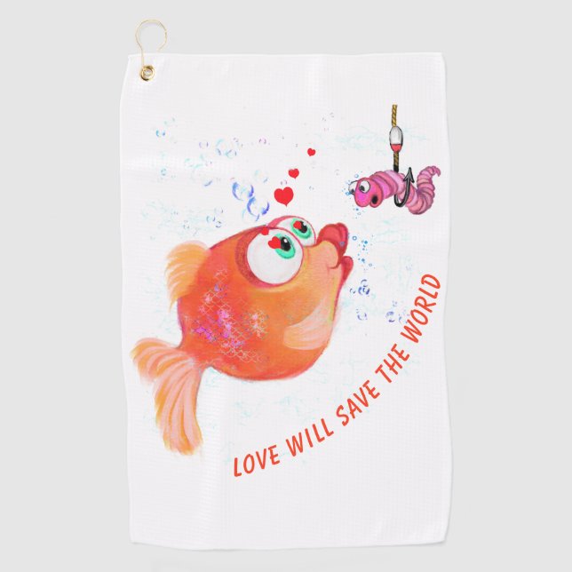 Drôle Poisson et ver serviette de golf - Texte per (Devant)