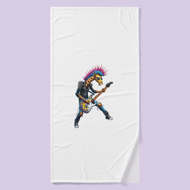 Drôle Punk Giraffe, Rock'n Roll Goth Giraffe, Guit (Serviette de bain)