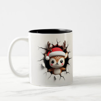 Drôle Reindeer à deux faces Mug de Noël