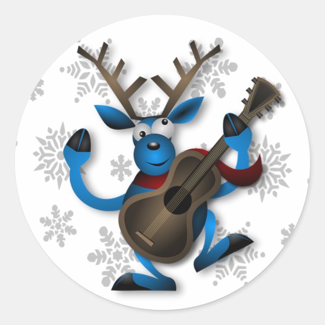 Drôle Reindeer Jouer Guitare Sticker de Noël (Devant)