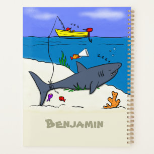 Drôle requin couché et dessin animé de pêche