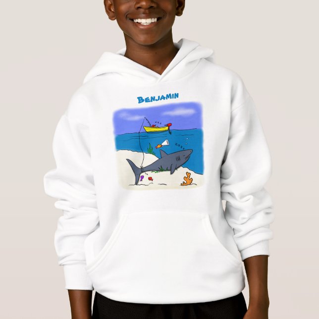 Drôle requin couché et dessin animé de pêche (Devant)