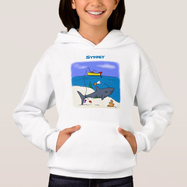 Drôle requin couché et dessin animé de pêche (Devant)