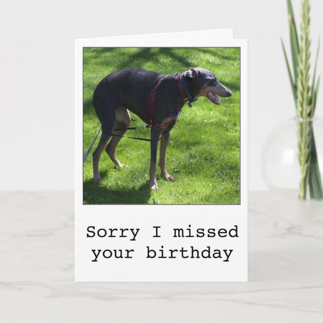 Drôle retard d'anniversaire chien carte de voeux (Devant)