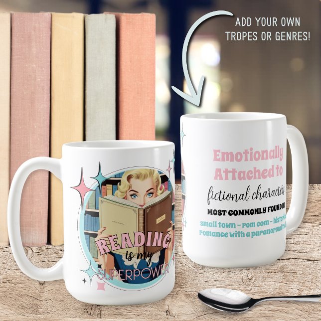 Drôle Retro Amateurs de livre Citer Mug cadeau pou (Fun and unique book lovers gift ideas for her with vintage retro bookish quote saying tropes genres)
