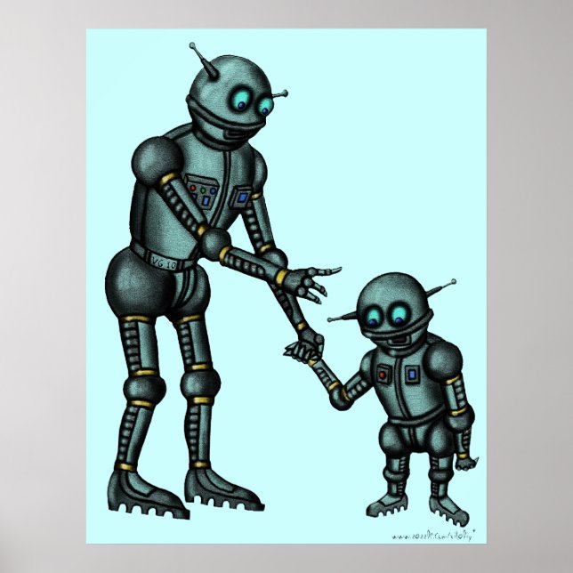 Drôle robot mignon et robot poster d'art de bébé (Devant)