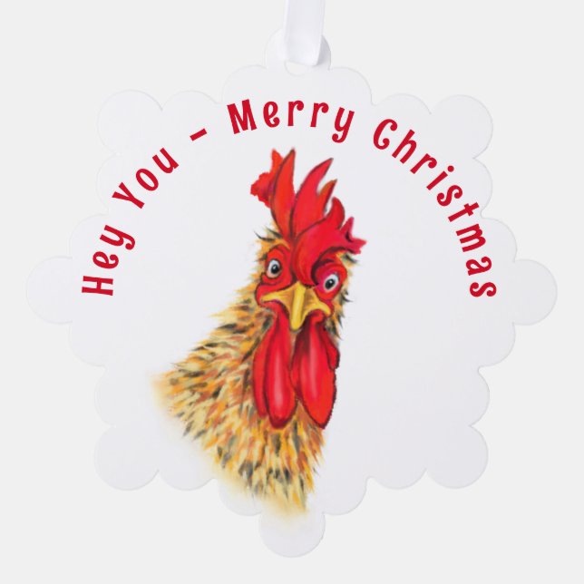 Drôle Rooster Ornement de Noël Carte Texte Personn (Recto)