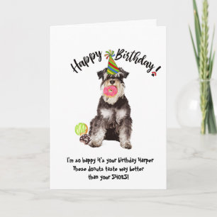 Drôle Schnauzer Dog Carte d'Anniversaire Donuts