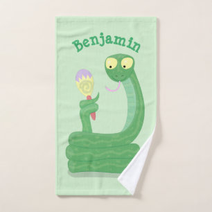 Drôle serpent vert avec caricature maraca