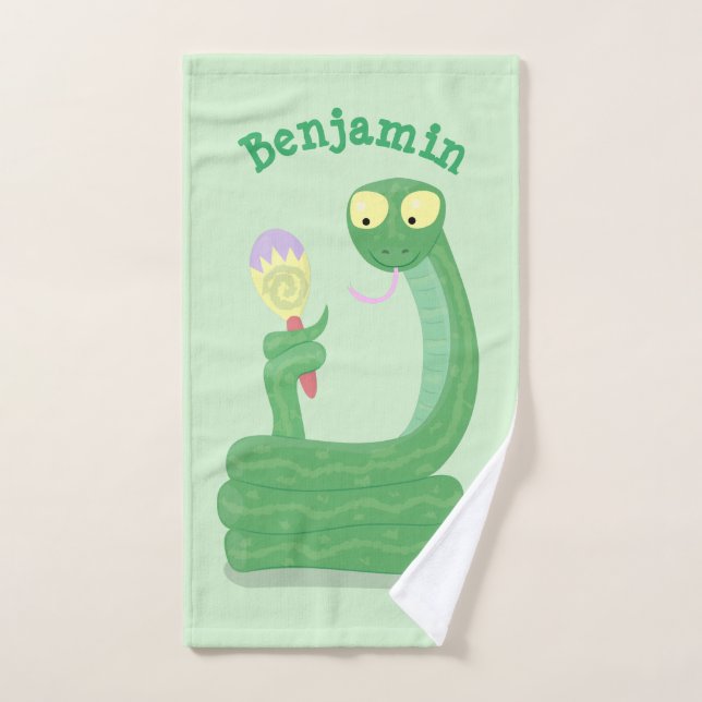 Drôle serpent vert avec caricature maraca (Serviette à main)