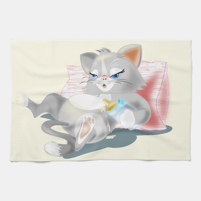 Drôle serviette de cuisine avec chat bébé - person (Horizontal)