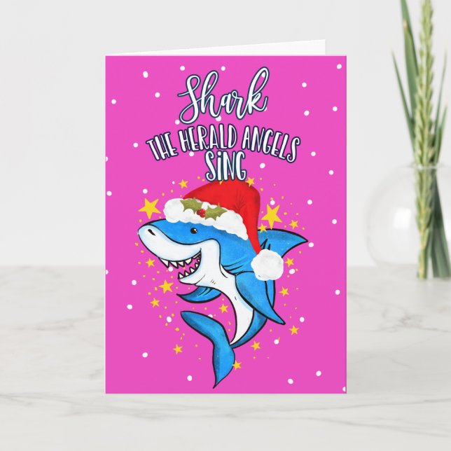 drôle Shark le héraut ange chanter carte de noël (Devant)