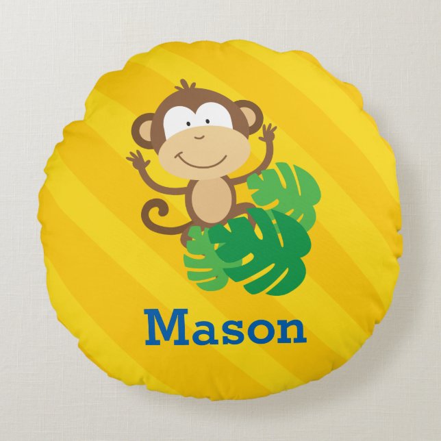 Drôle singe dans la jungle Coussin rond (Devant)