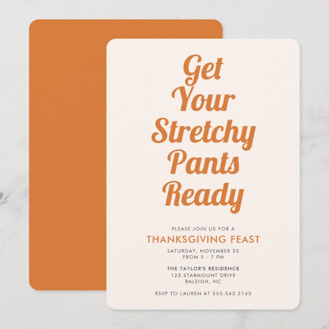 Drôle Stretchy Pants Thanksgiving Dîner Invitation (Devant / Derrière)