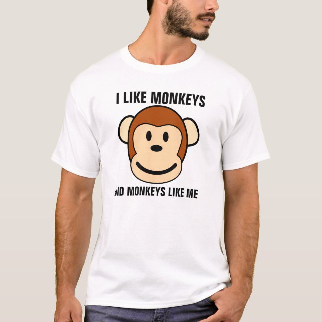 Drôle T-shirts singes, J'AIME LES SINGES (Devant)