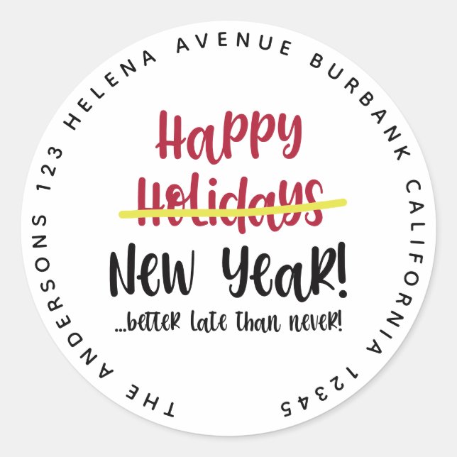Drôle tard heureux Étiquette de adresse du Nouvel  (Devant)