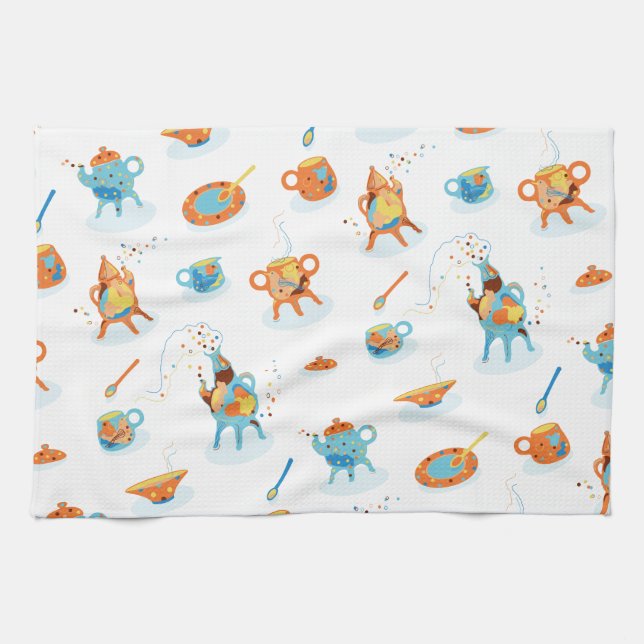 Drôle thé - fête. serviette de cuisine (Horizontal)