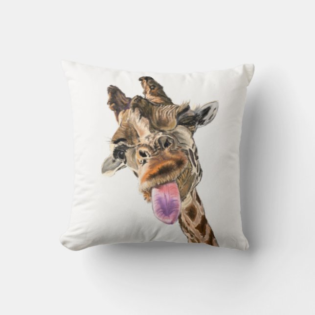 Drôle Tongue Giraffe Sortie Joueuse Jeu Oreiller (Recto)