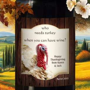 Drôle Turquie foncé Thanksgiving Vin Étiquette