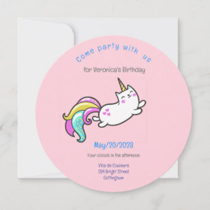 drôle unicorn cat invitation fête d'anniversaire