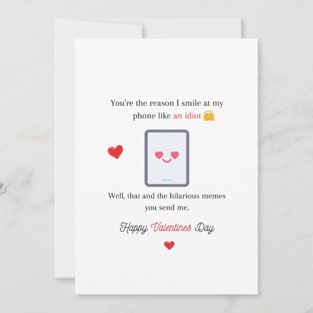 Drôle Valentine souriant comme une carte Idiot (Devant)