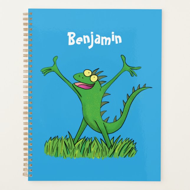 Drôle vert souriant animé lézard d'iguane (Devant)