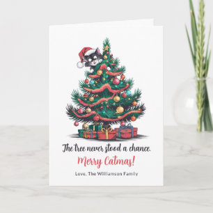 Drôle Vintage Chat Plié Carte de Noël