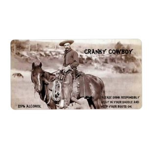 Drôle, Vintage, Cowboy, Étiquette de vin personnal