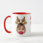 Drôle Visages de Noël Mug<br><div class="desc">Visages amusants dans le thème de Noël d'un elfe, Père Noël et rennes. Customisez avec vos photos.</div>