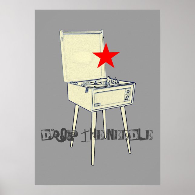 Drop The Needle Retro Grey Poster (Devant)