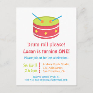 Drum Roll Boy First Birthday Party Invitations