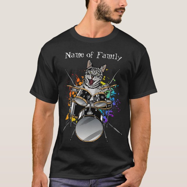 Drummer de chat Jouer des tambours Hommes T-shirt (Devant)