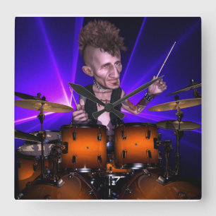 Drumming avec Lasers Carré Horloge murale