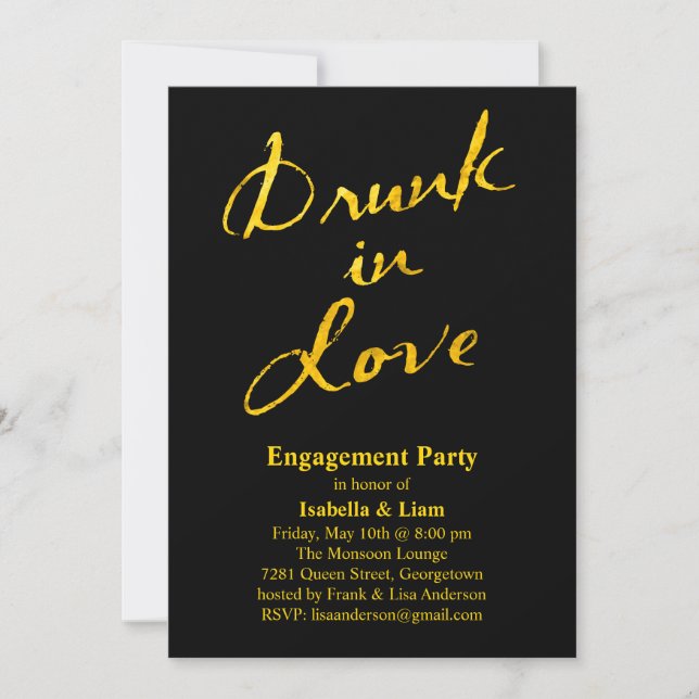 Drunin in Love Engagement Party Invitation Gold (Devant)