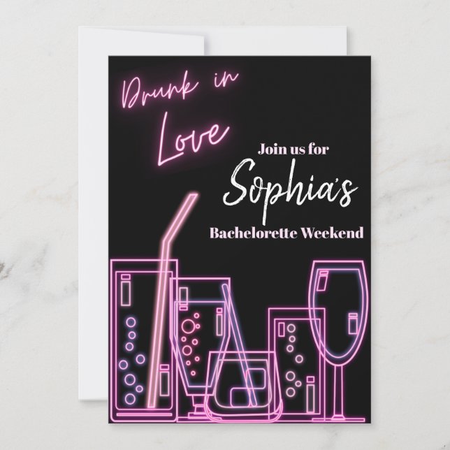 Drunin in Love Neon Bachelorette Invitation (Devant)