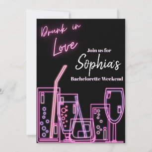 Drunin in Love Neon Bachelorette Invitation
