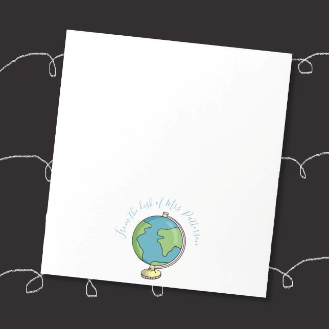 Du bureau de l'enseignant Bloc-notes avec globe gr ("From the desk of" elementary school teacher personalized notepad . .)