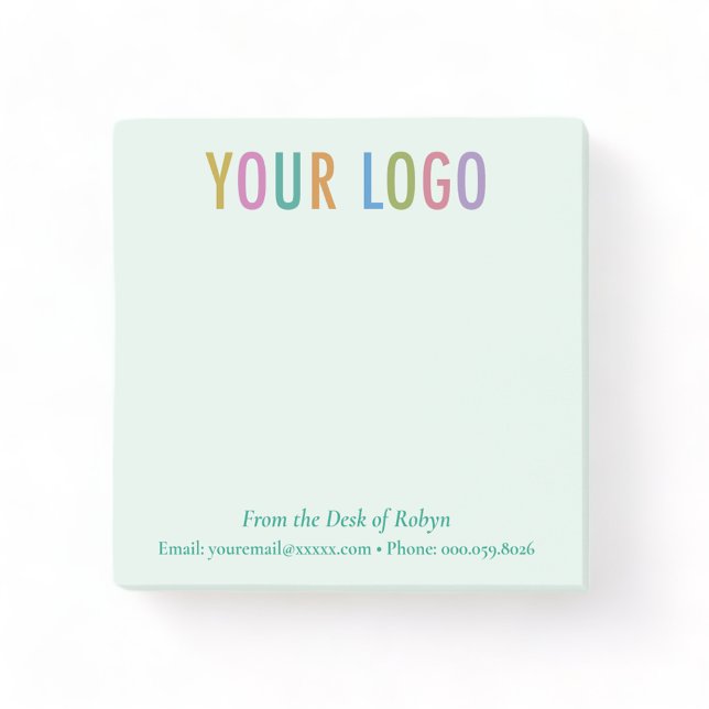 Du Bureau de Post-it® Notes avec Logo Vert (MISOOK Mint Green 3x3 From the Desk of Post it Notes with Logo)