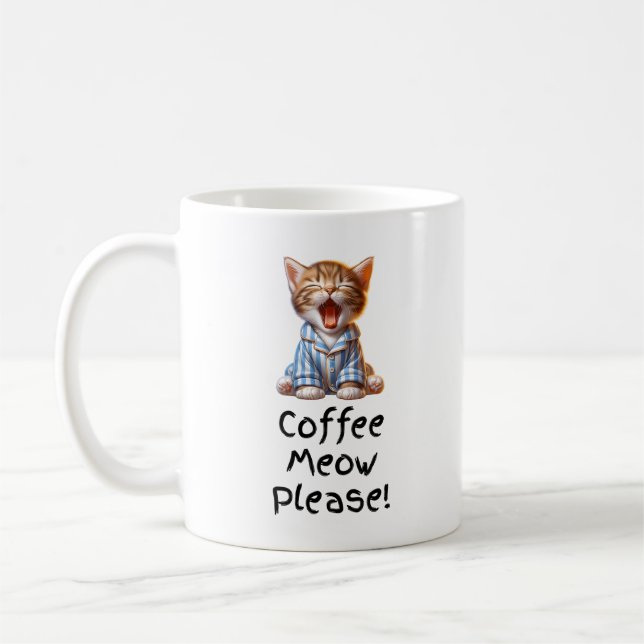 Du Café, S'Il Vous Plaît ! Cute Kitten Yawning Mug (Gauche)