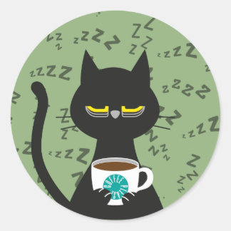 DU CAFÉ S'IL VOUS PLAÎT ! Sticker pour chat noir c