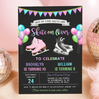 Dual Ice Skating Birthday Invitation